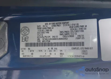2017 Ford Escape Se from USA, damaged, VIN 1FMCU0G98HUB84352
